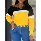 LW Tassel Design Ripped Striped Sweater