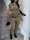 LW BASICS Letter Print Drawstring Pants Set