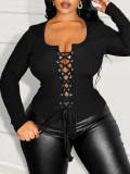 LW Plus Size Bandage Design Solid Color T-shirt
