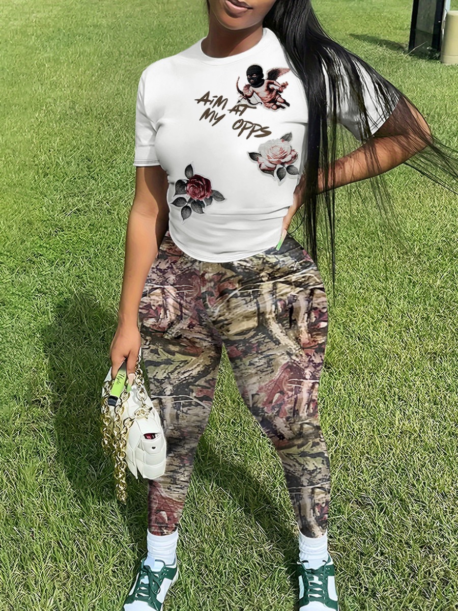 LW Pattern Floral Two-piece Pants Set