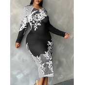 LW BASICS Plus Size Geometric Floral Print Bodycon