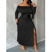 LW BASICS Plus Size Off The Shoulder Thigh Slit Po