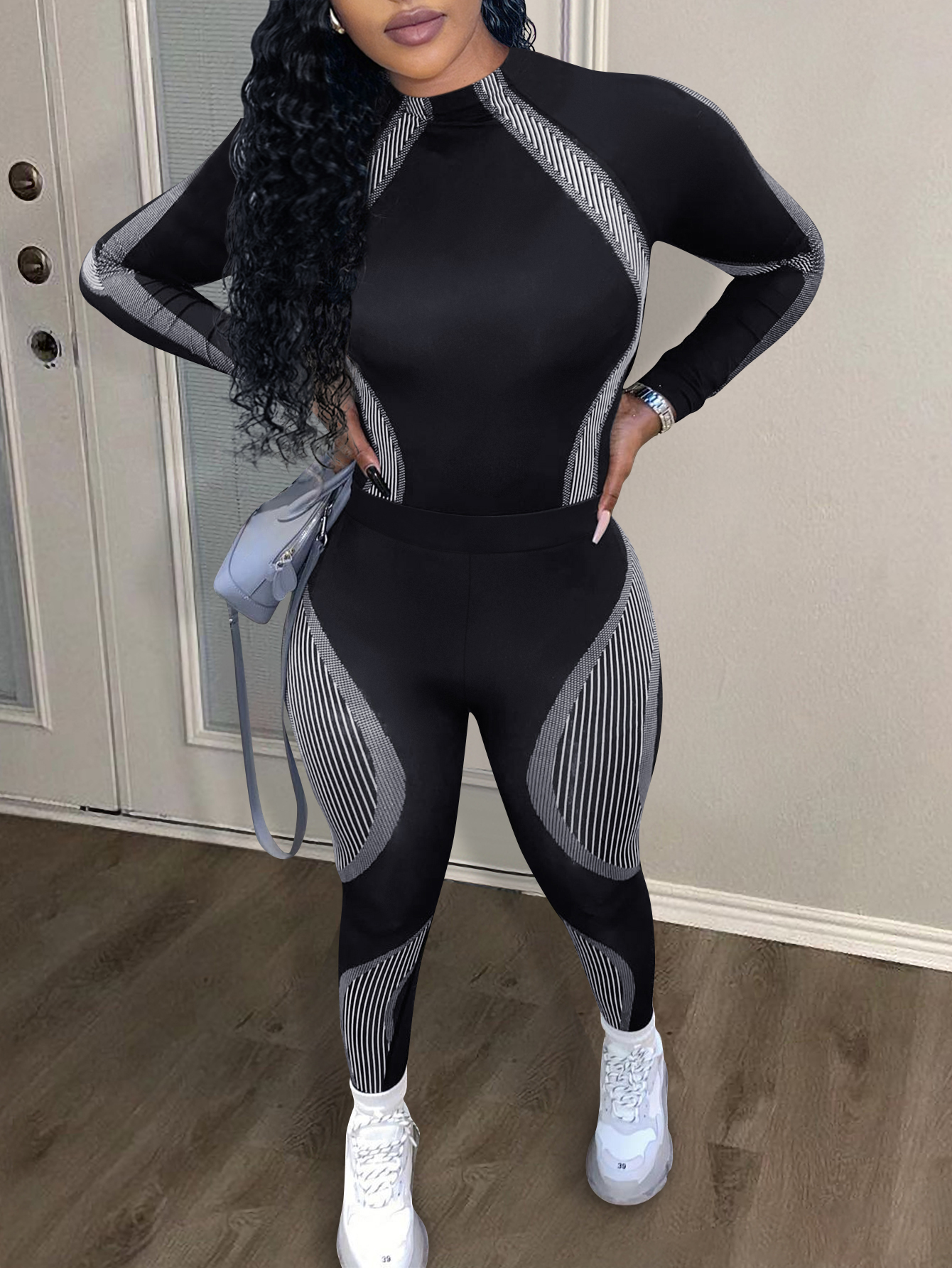 LW BASICS Plus Size Mixed Print Two-piece Pants Set