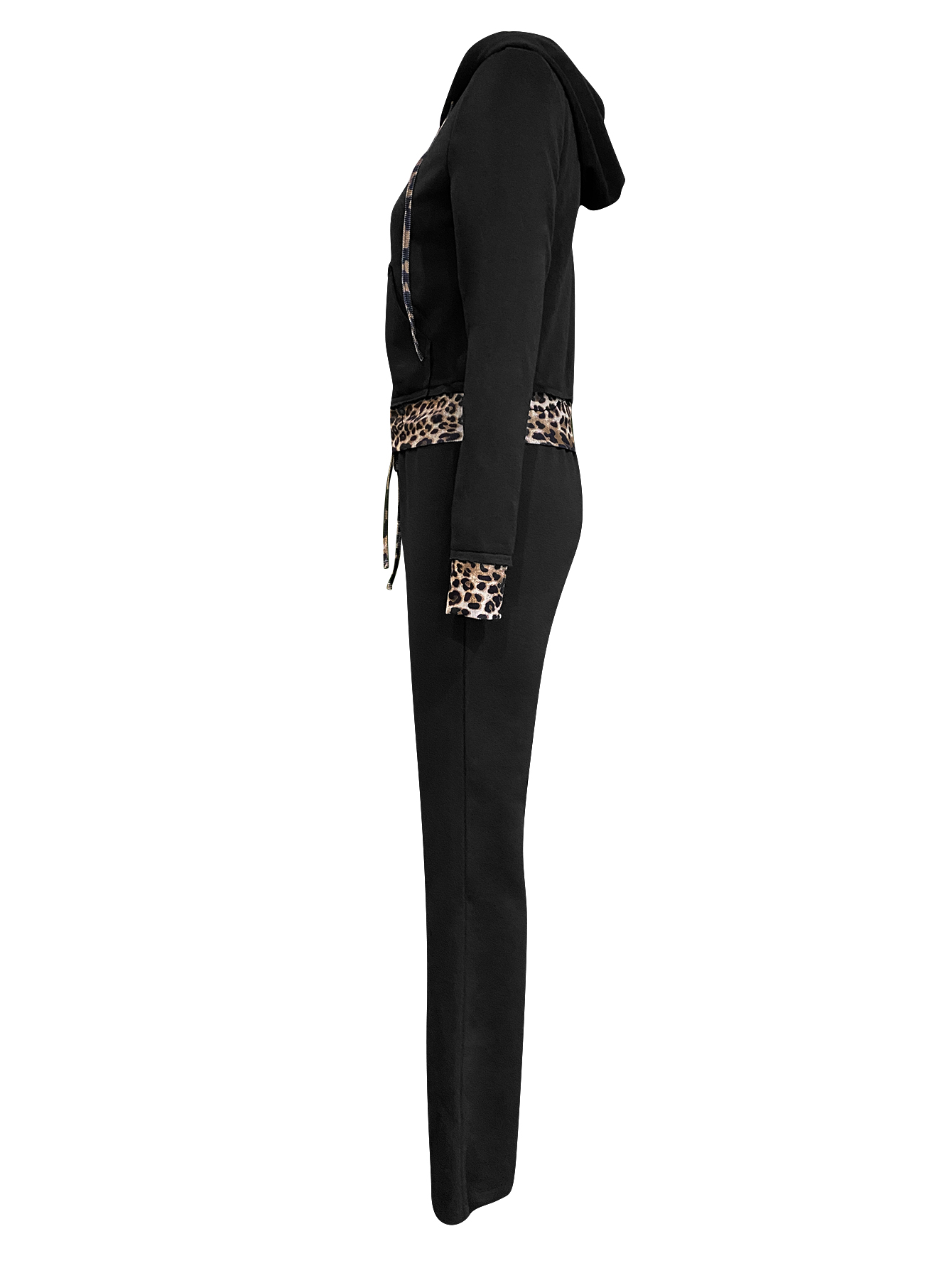 LW Casual Sweat Hooded Collar Patchwork Leopard Long Sleeve Two-piece Pants Set