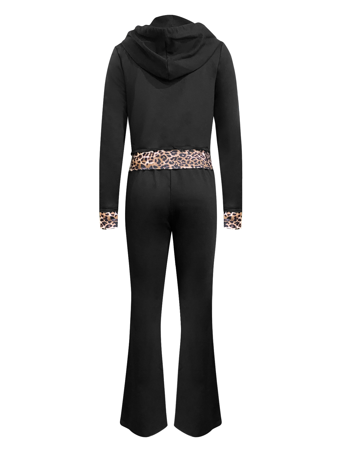 LW Casual Sweat Hooded Collar Patchwork Leopard Long Sleeve Two-piece Pants Set