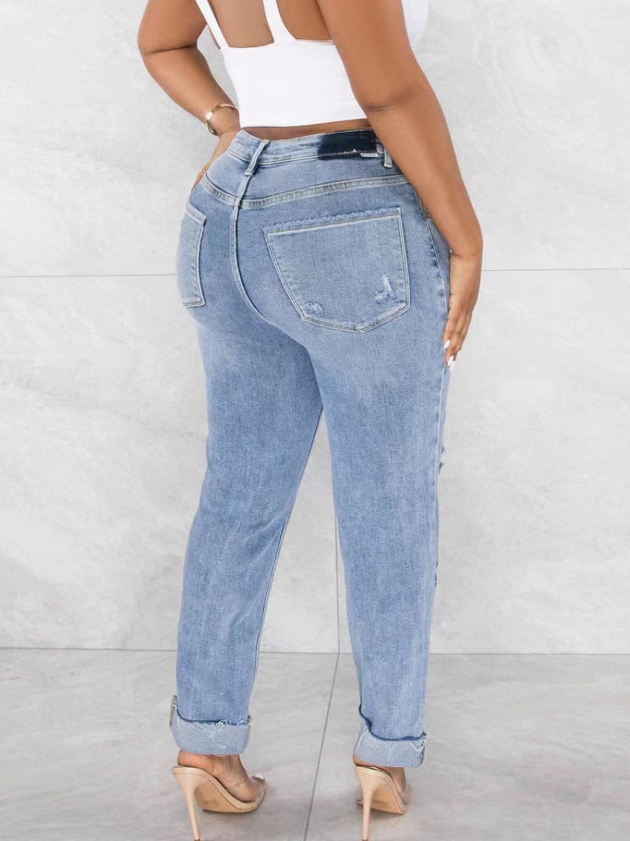 LW Plus Size Ripped Solid Jeans 0X