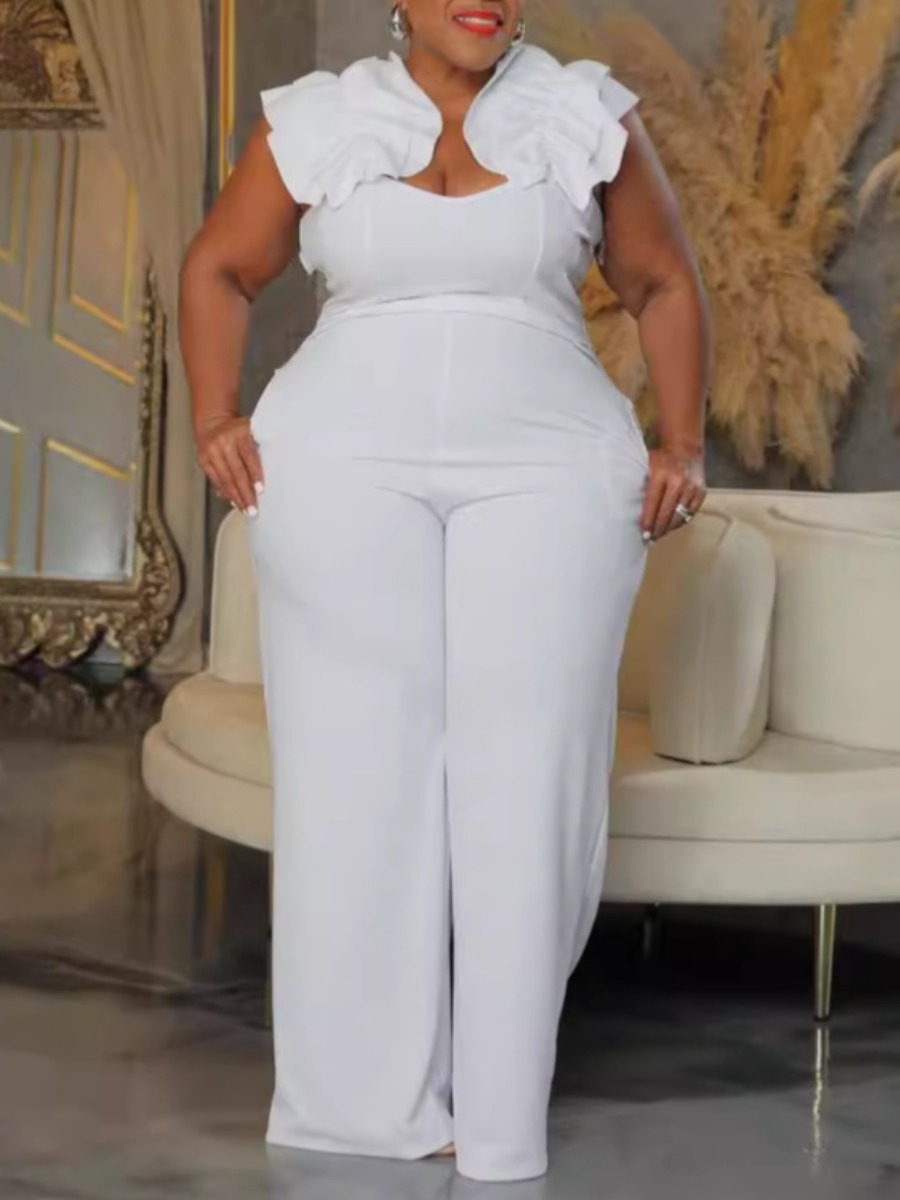 LW Plus Size Appliques Solid Color Jumpsuit