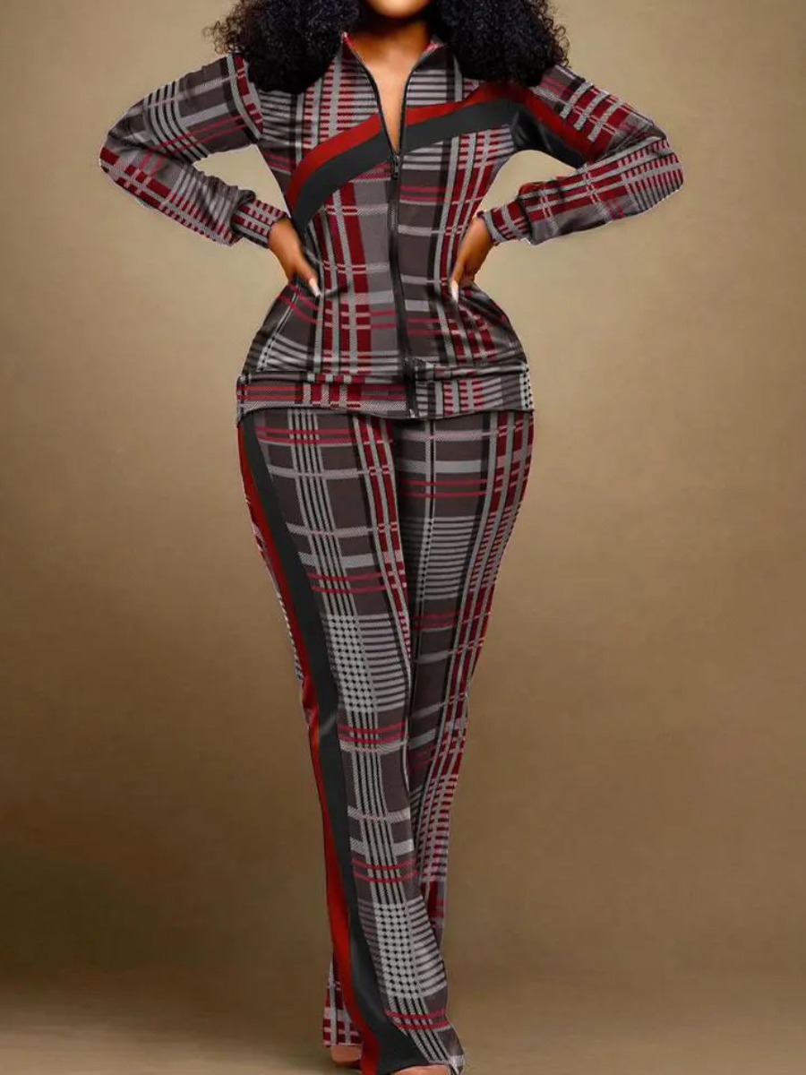 LW Plus Size Pattern Medium Plaid Two-piece Pants 