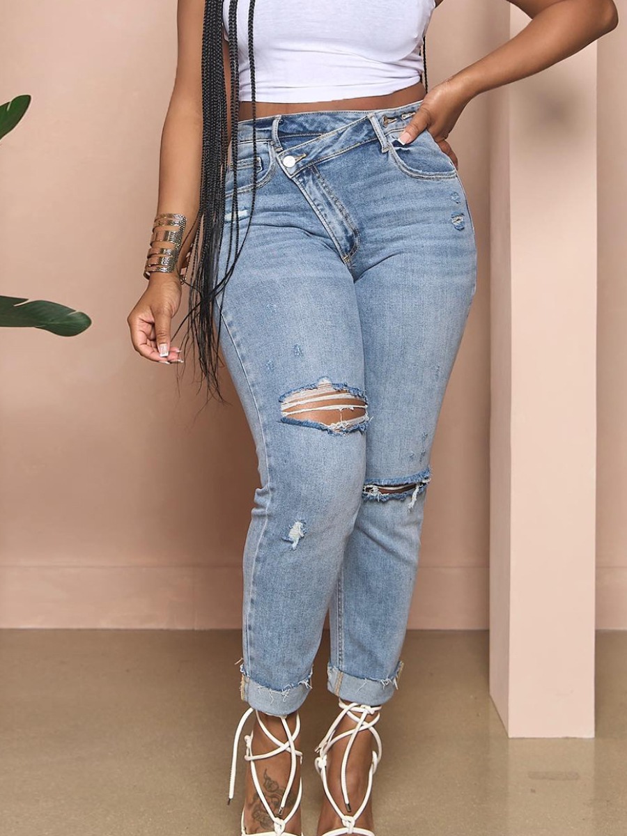 LW Plus Size Ripped Solid Jeans 0X