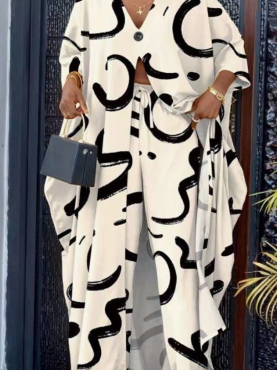 LW Casual Polyester V Neck Pattern Geometric Half 