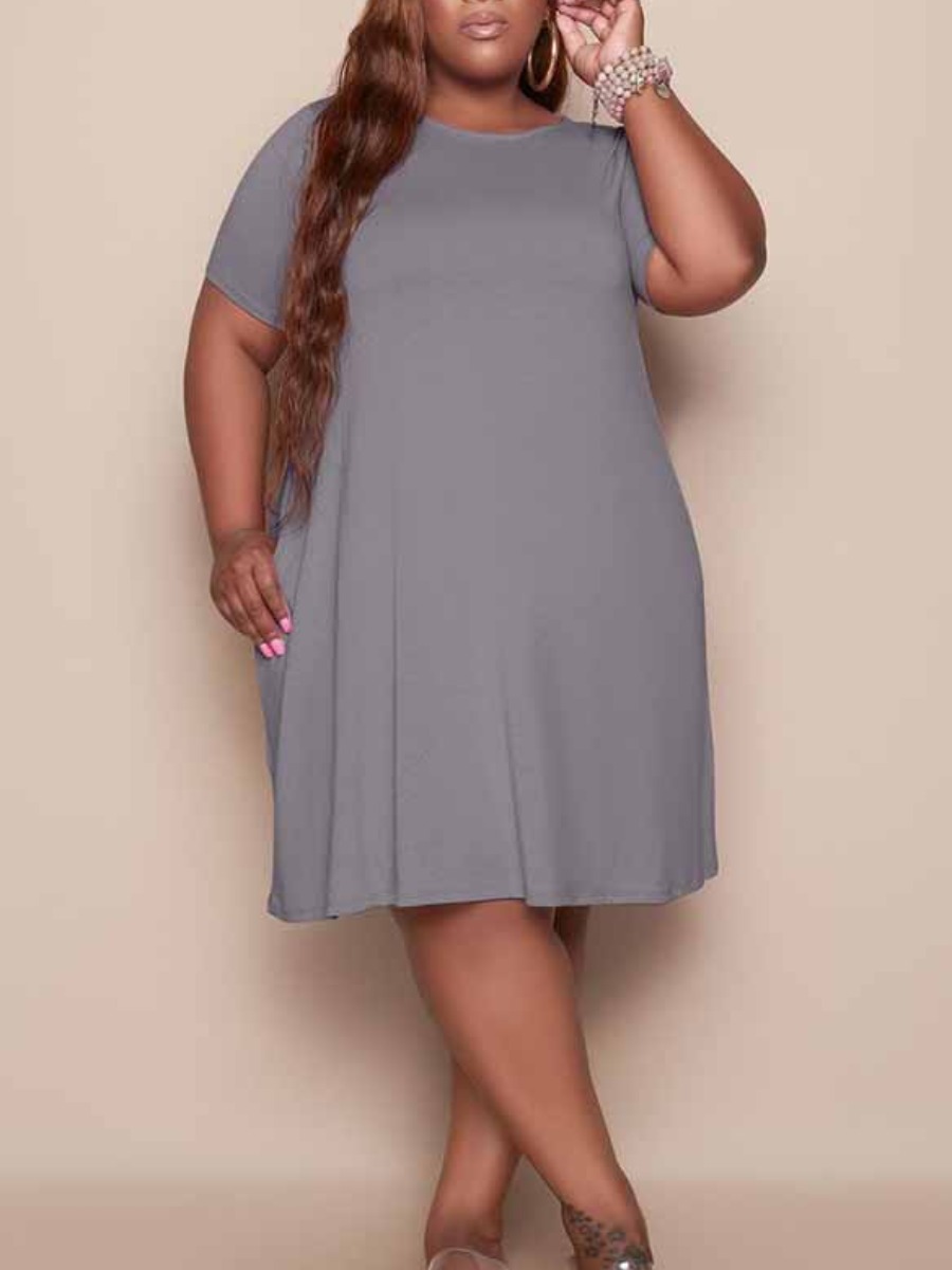 LW BASICS Plus Size Solid Color Dress
