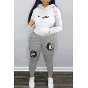 LW Pattern Letter Cartoon Print Two-piece Pants Se