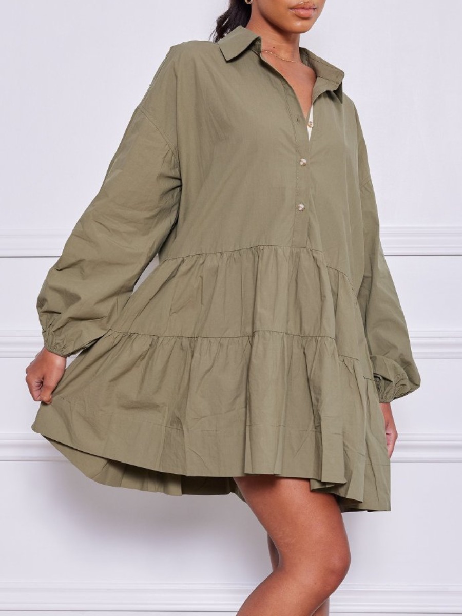 LW BASICS Ruffle Hem Solid Color Mini Dress