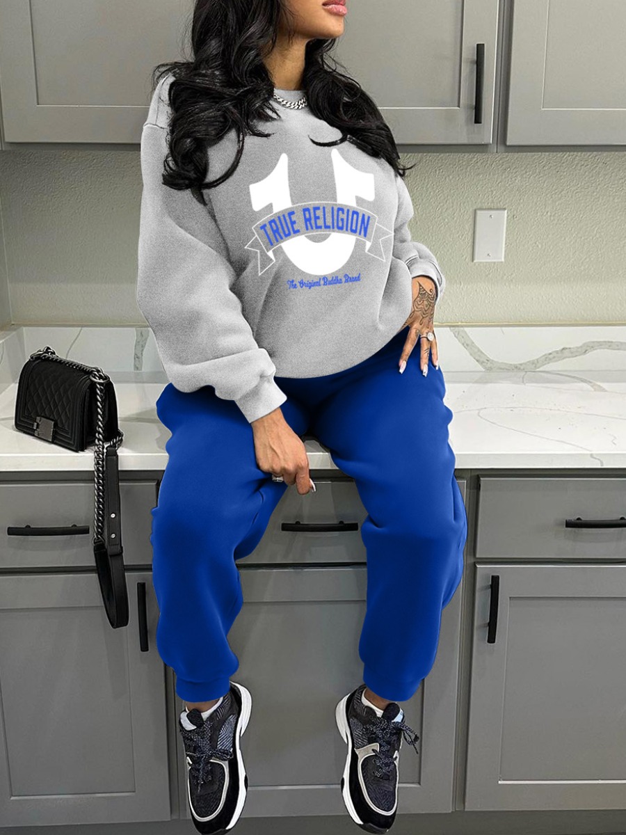 LW Casual Sweat Round Neck Pattern Letter Long Sleeve Two-piece Pants Set