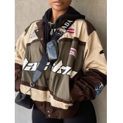 LW Letter Print Patchwork Jacket