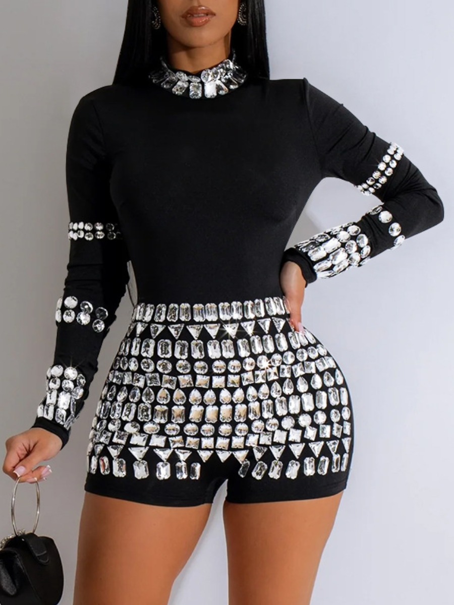 LW Hot Drilling Solid Color Romper