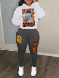 LW Casual Sweat Hooded Collar Pattern Money Print Long Sleeve Two-piece Pants Set