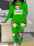 LW Casual Polyester Round Neck Pattern Cartoon Print Long Sleeve Two-piece Pants Set