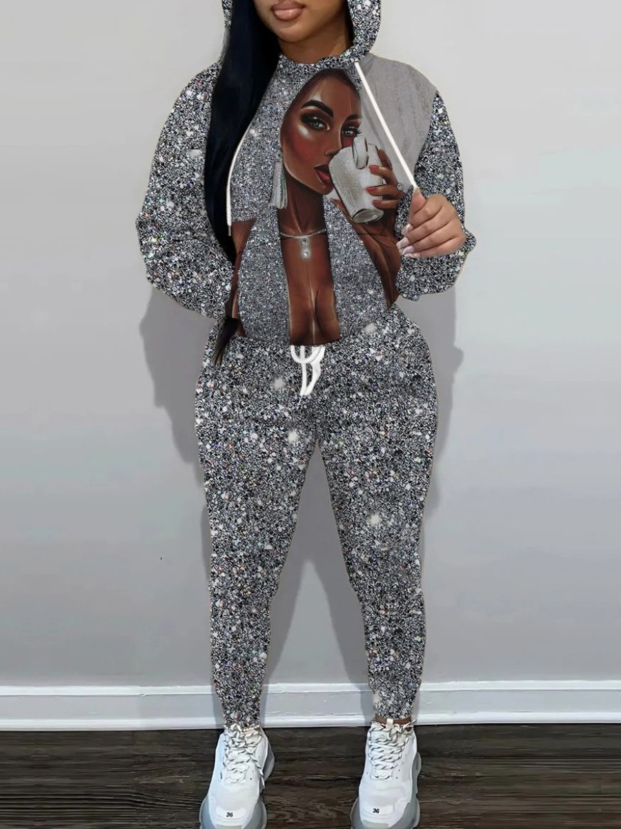 LW Plus Size Pattern Figure Two-piece Pants Set