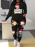 LW Casual Polyester Round Neck Pattern Cartoon Print Long Sleeve Two-piece Pants Set