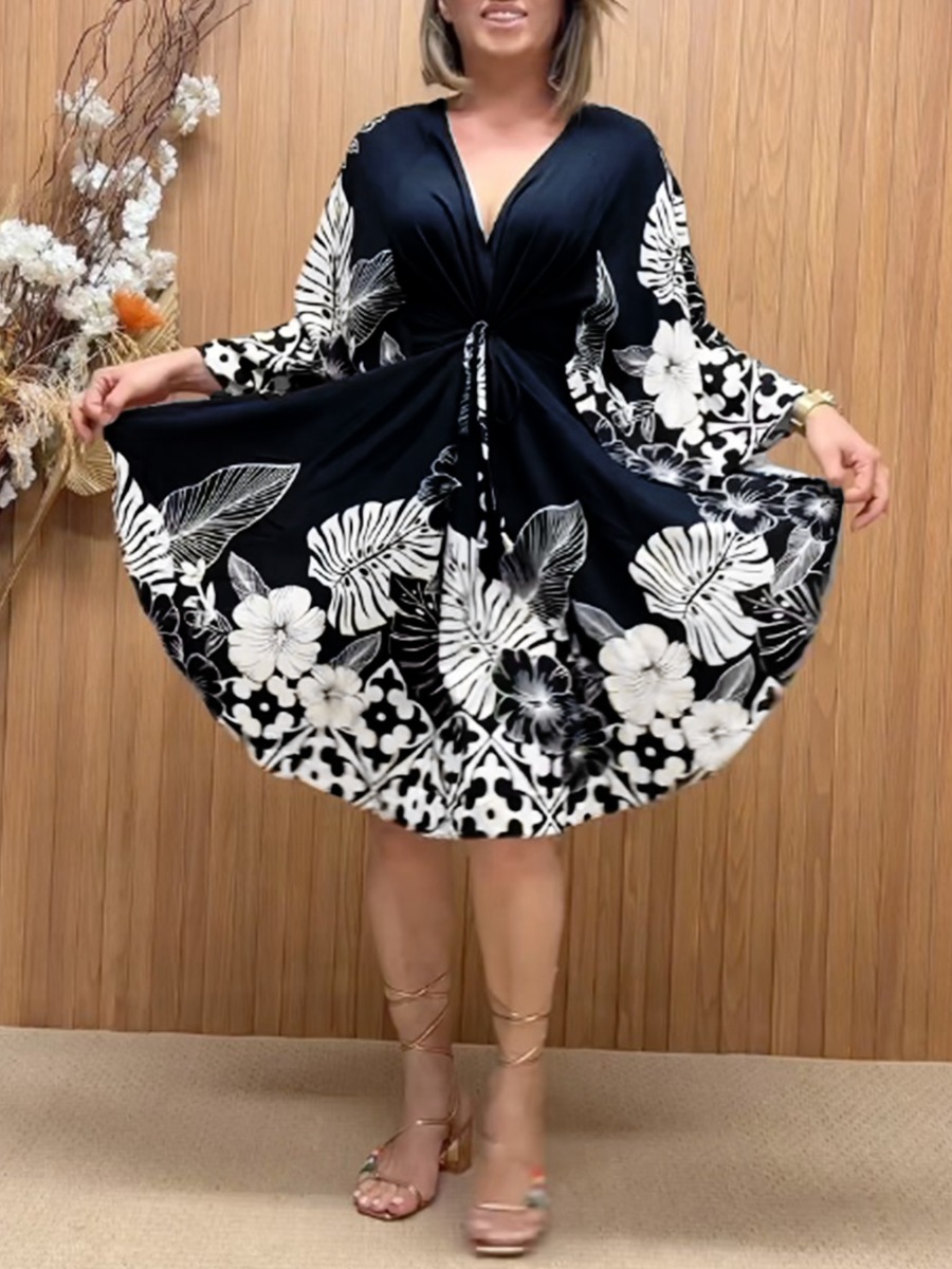 LW Plus Size Drawstring Floral Dress