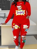 LW Casual Polyester Round Neck Pattern Cartoon Print Long Sleeve Two-piece Pants Set