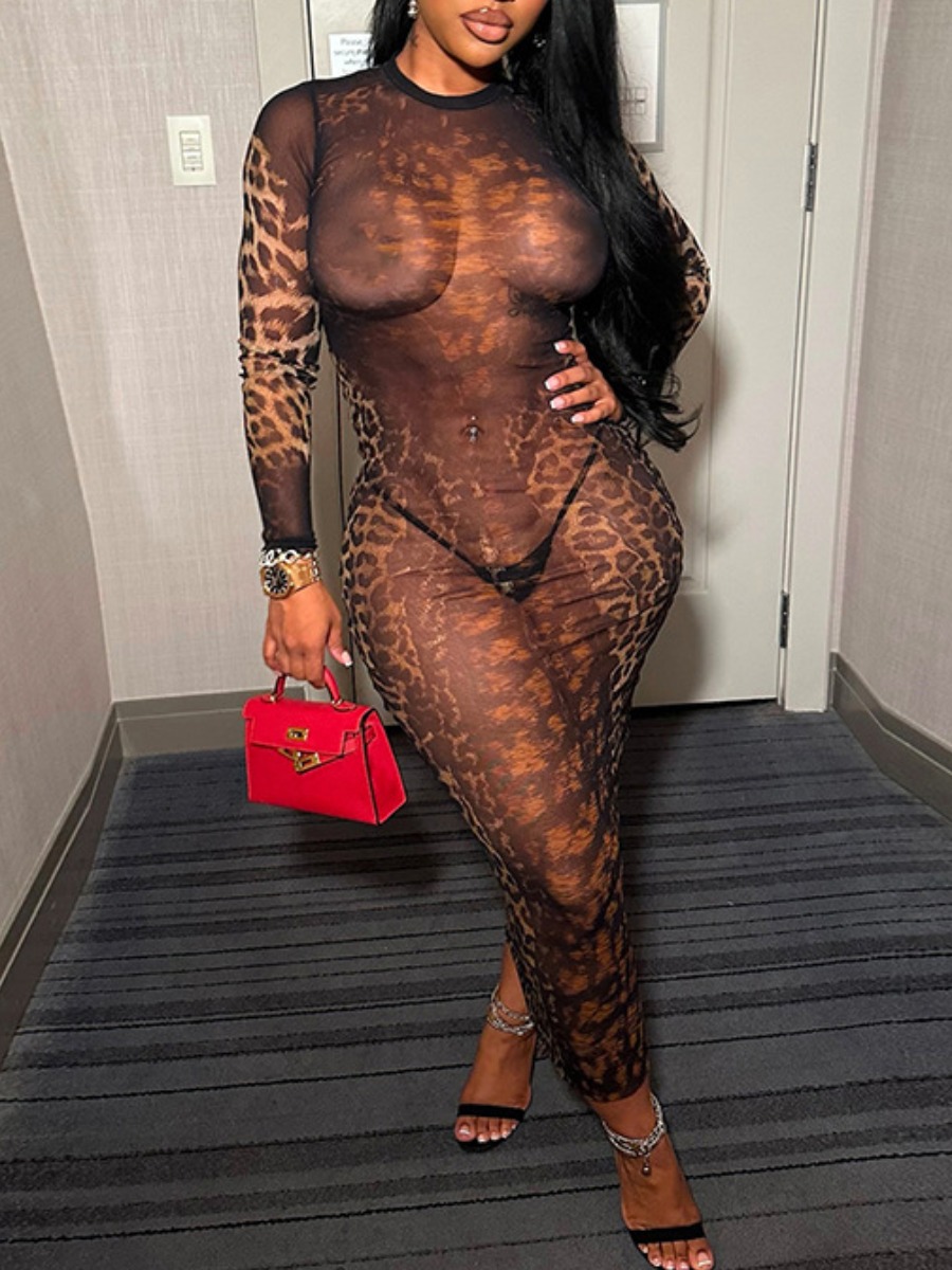 LW SXY See Through Leopard Leopard Maxi Dress