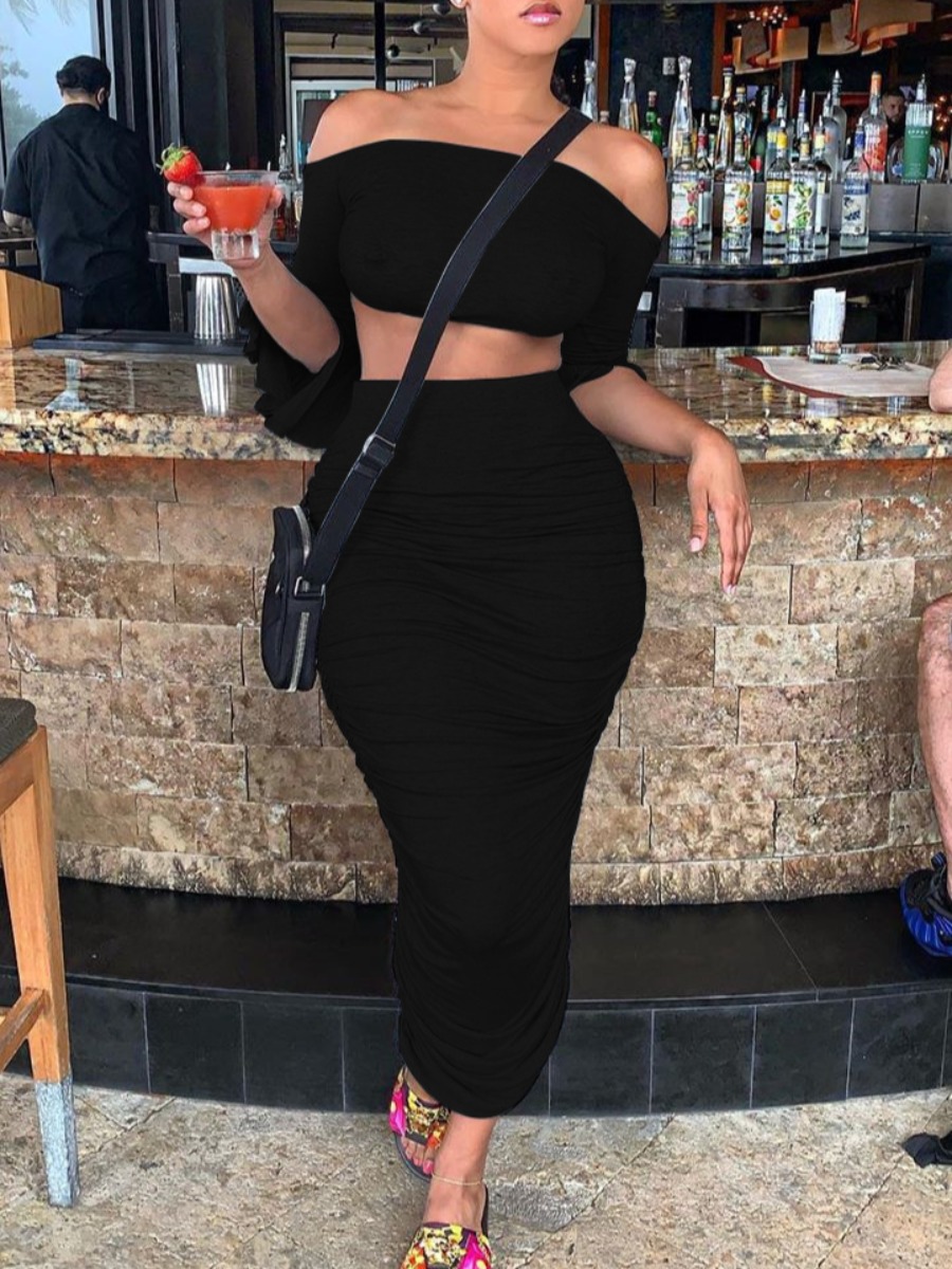 LW BASICS Casual Polyester Bateau Neck Solid Color