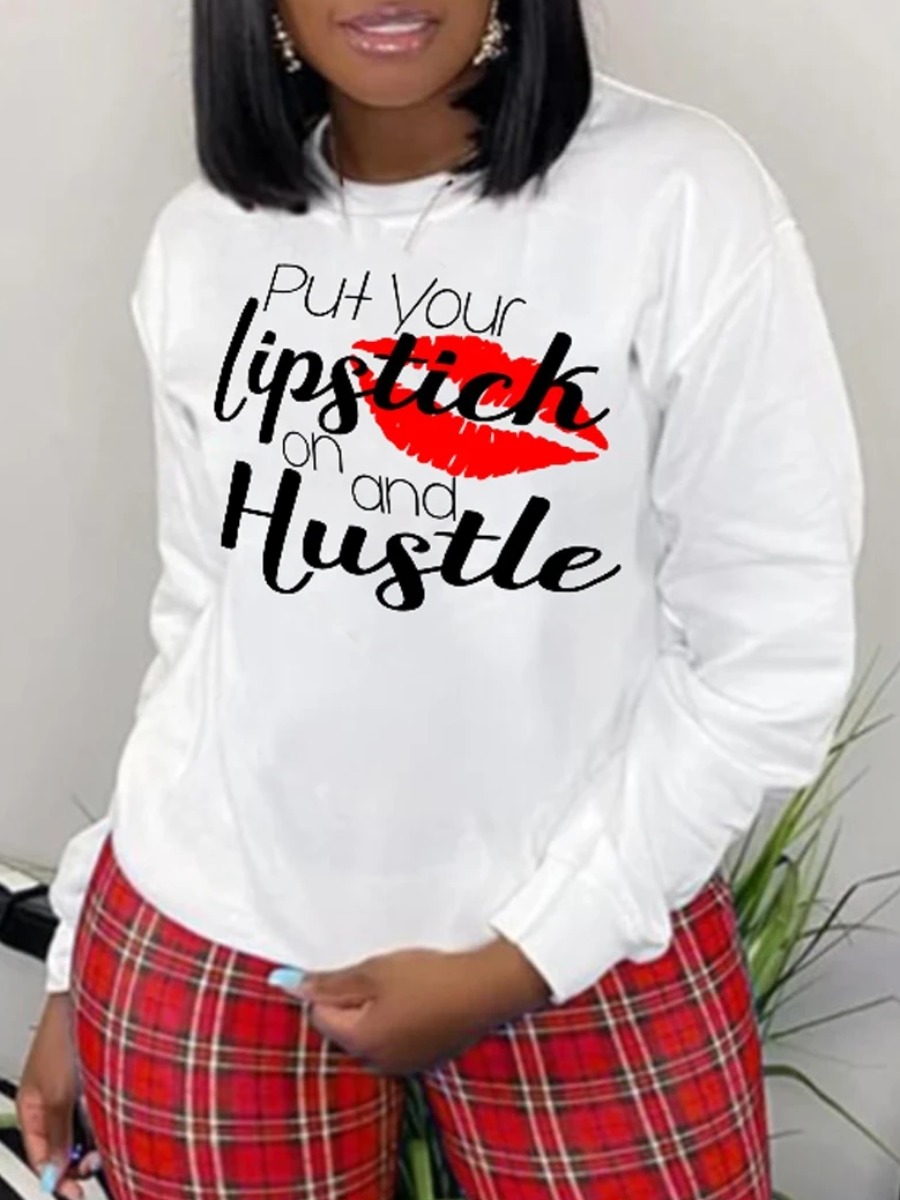 LW Plus Size Pattern Lip Print Letter Sweatshirt&Hoodie