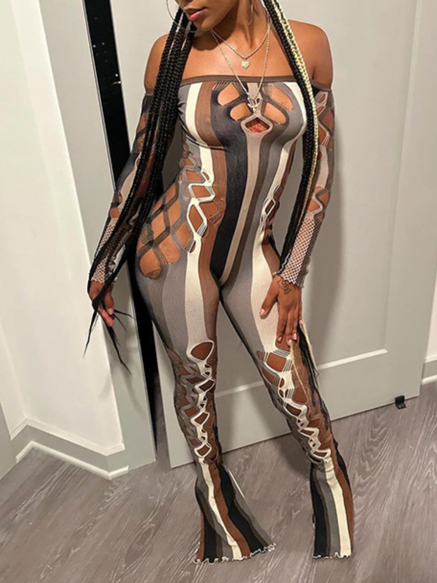 LW SXY Cut Out Striped Jumpsuit