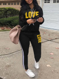 LW Casual Polyester Hooded Collar Pattern Letter Print Long Sleeve Two-piece Pants Set