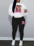 LW Casual Polyester Hooded Collar Pattern Cartoon Print Long Sleeve Two-piece Pants Set