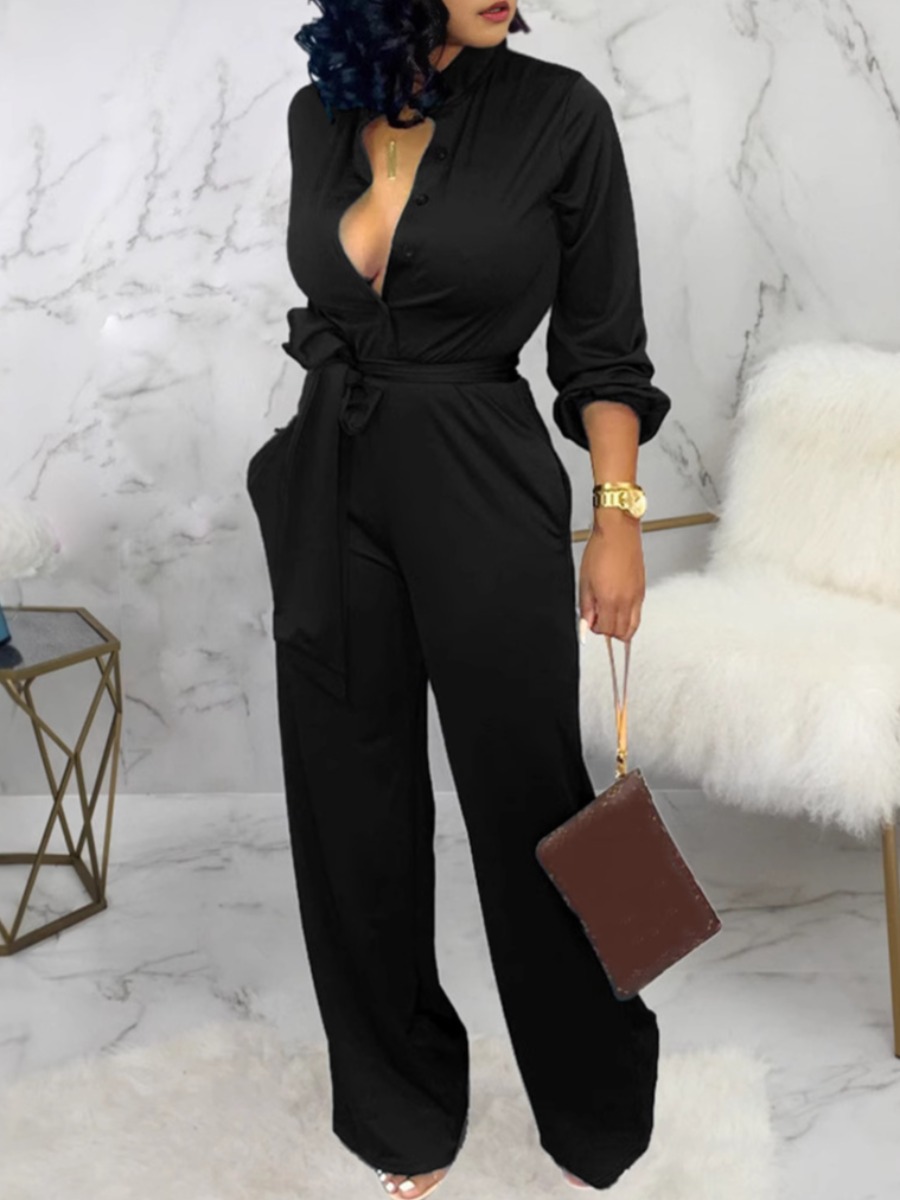 LW BASICS Bandage Design Solid Color Jumpsuit