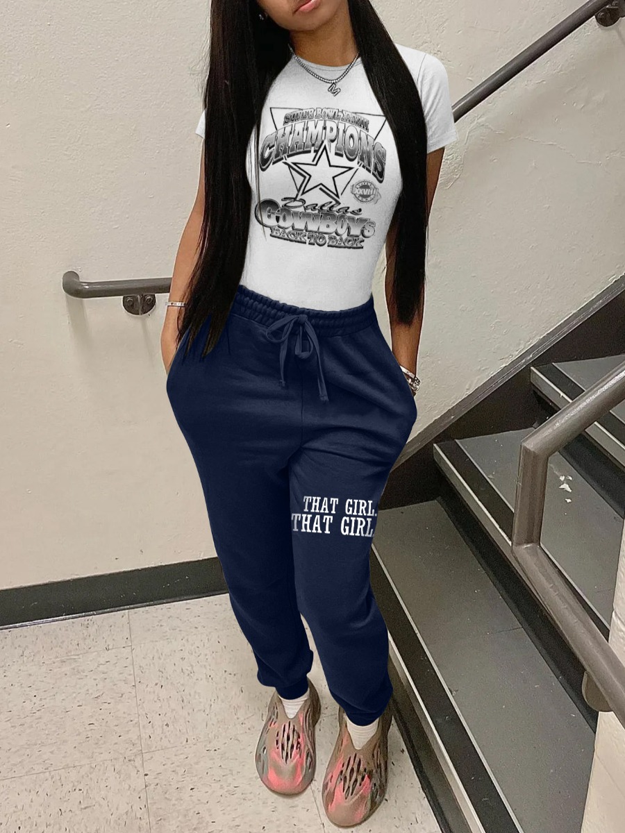 LW Sporty Polyester Round Neck Pattern Mixed Print Letter Short Sleeve Two-piece Pants Set