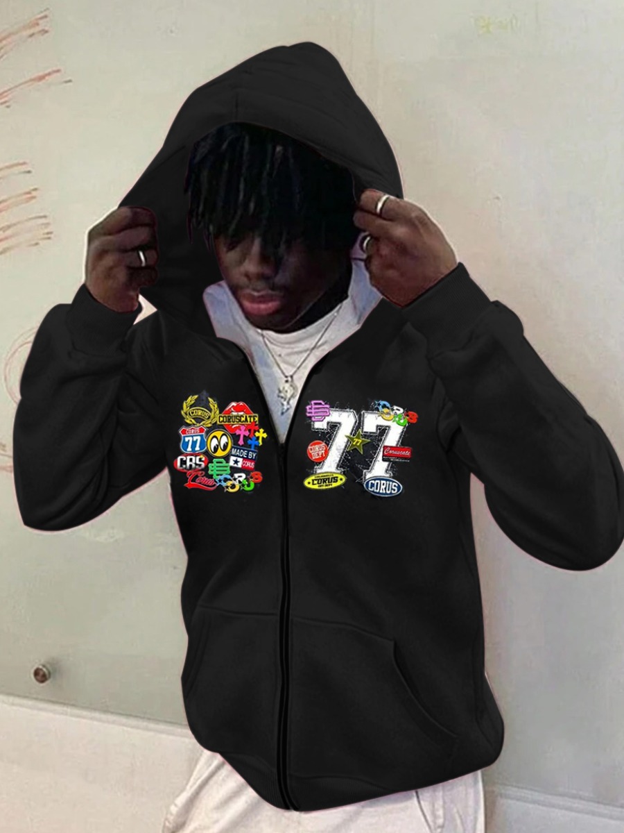 LW Men Pattern Letter Jacket