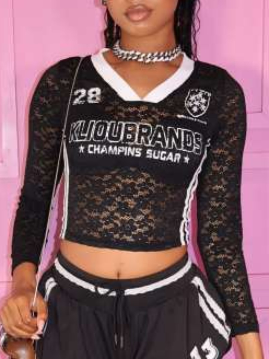 LW Lace Mixed Print Letter T-shirt