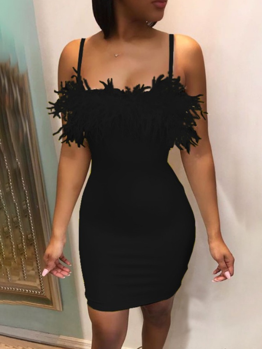 LW Feathers Solid Color Mini Dress