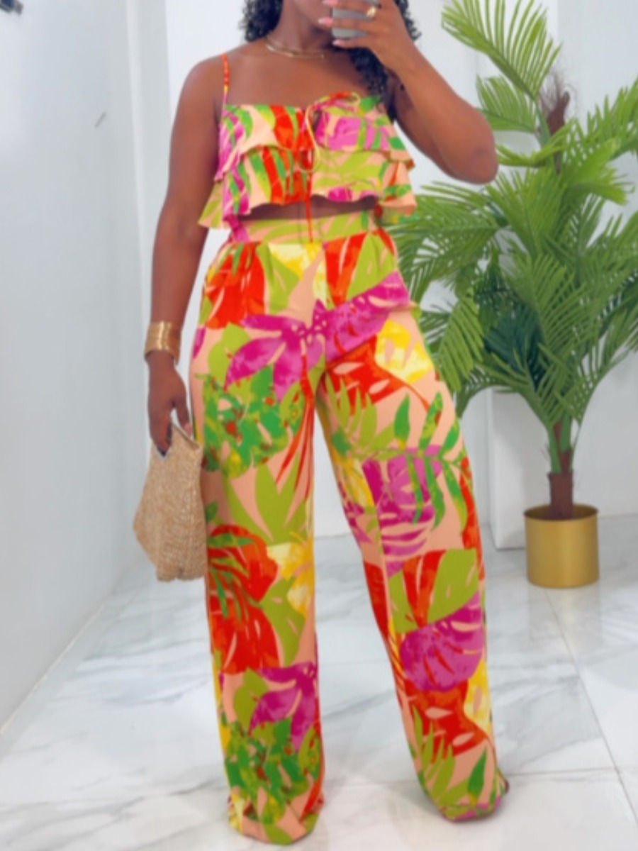 LW Plus Size Bandage Design Mixed Print Two-piece 