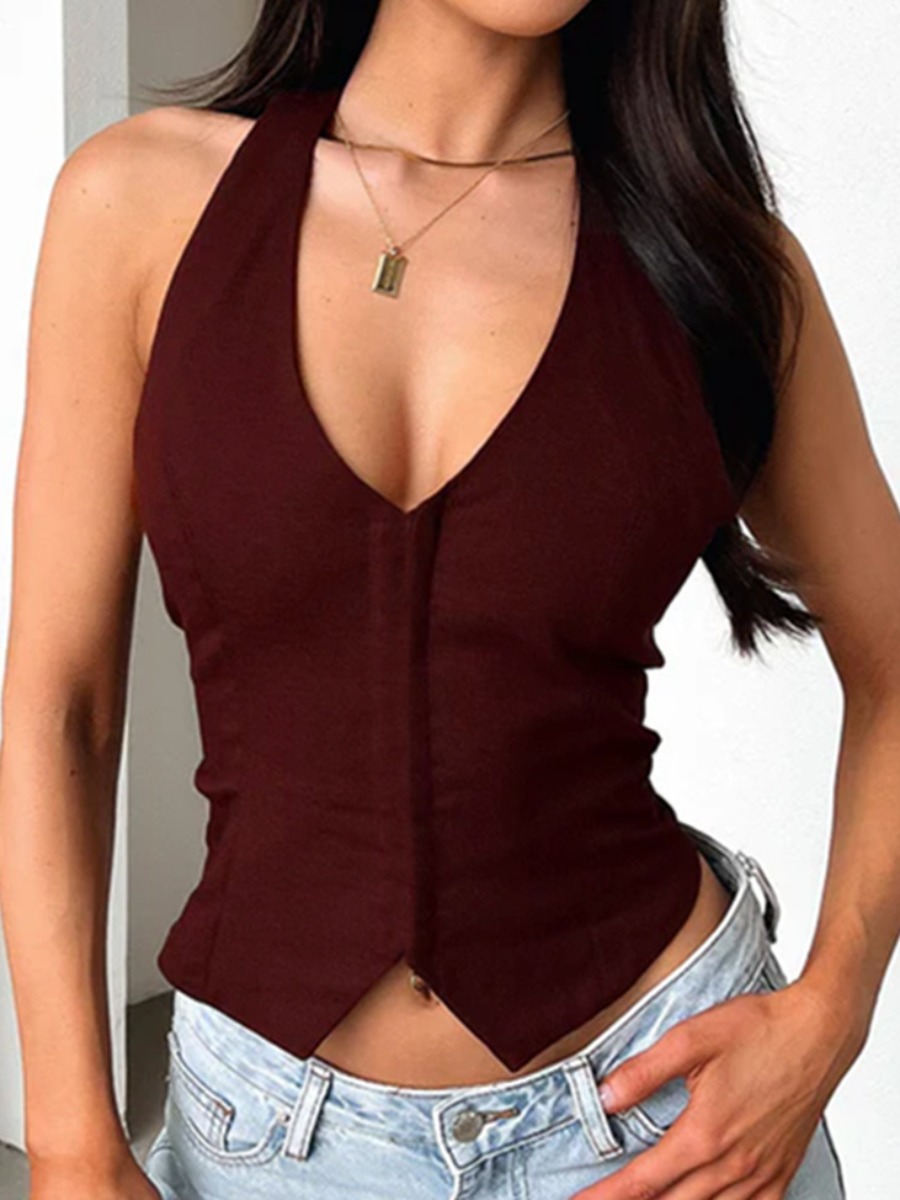 LW BASICS Cardigan Solid Color Camisole&Tank Top