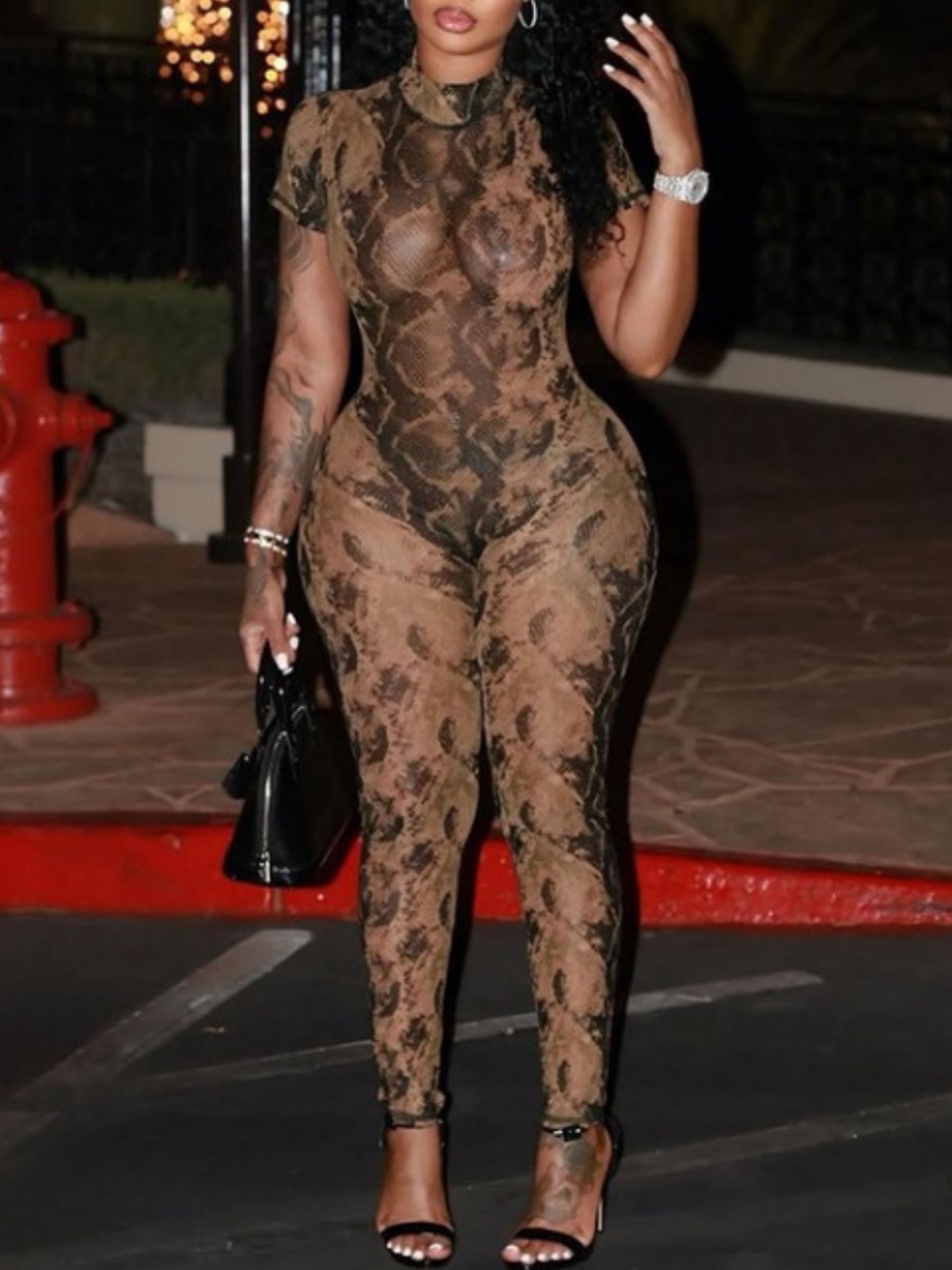 LW SXY Pattern Dragon Print Plant Cobra Jumpsuit