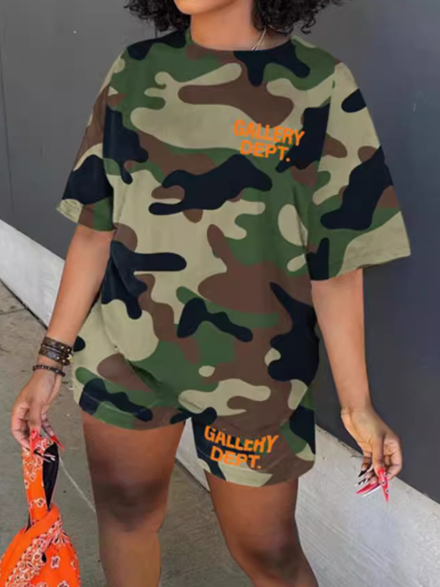 LW Street Polyester Round Neck Pattern Basic Camo 