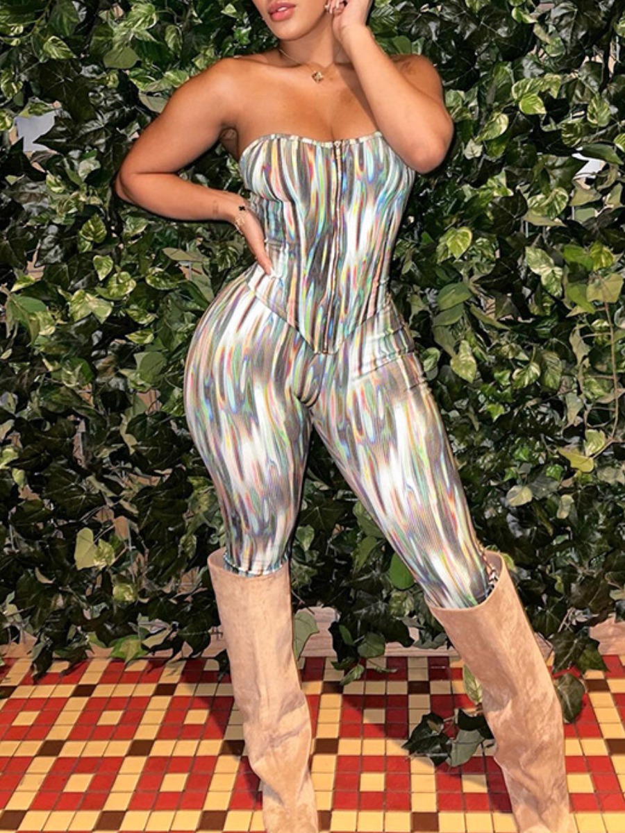 LW Casual Polyester Strapless Pattern Geometric Sl