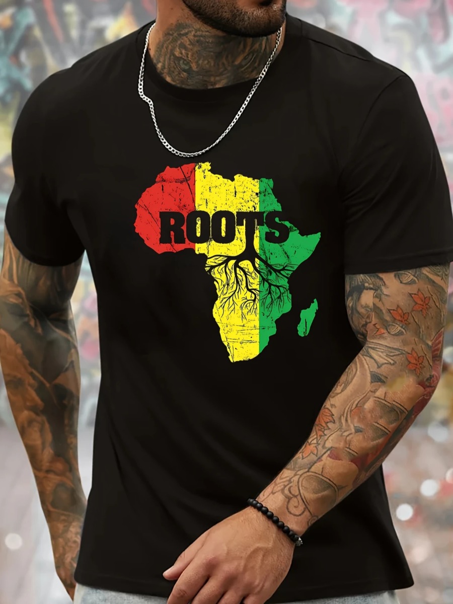 LW Men Pattern Mixed Print Letter T-shirt