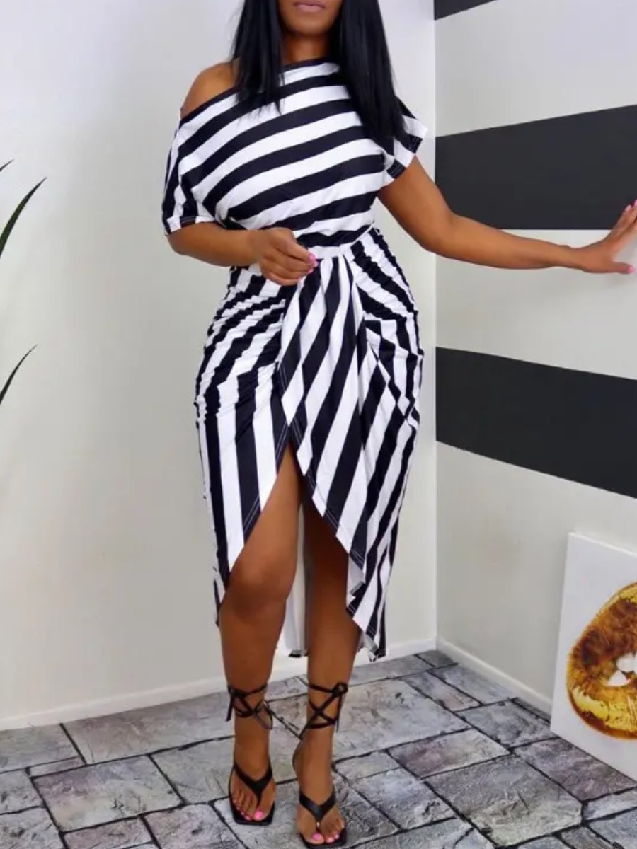 LW BASICS Split Striped Maxi Dress