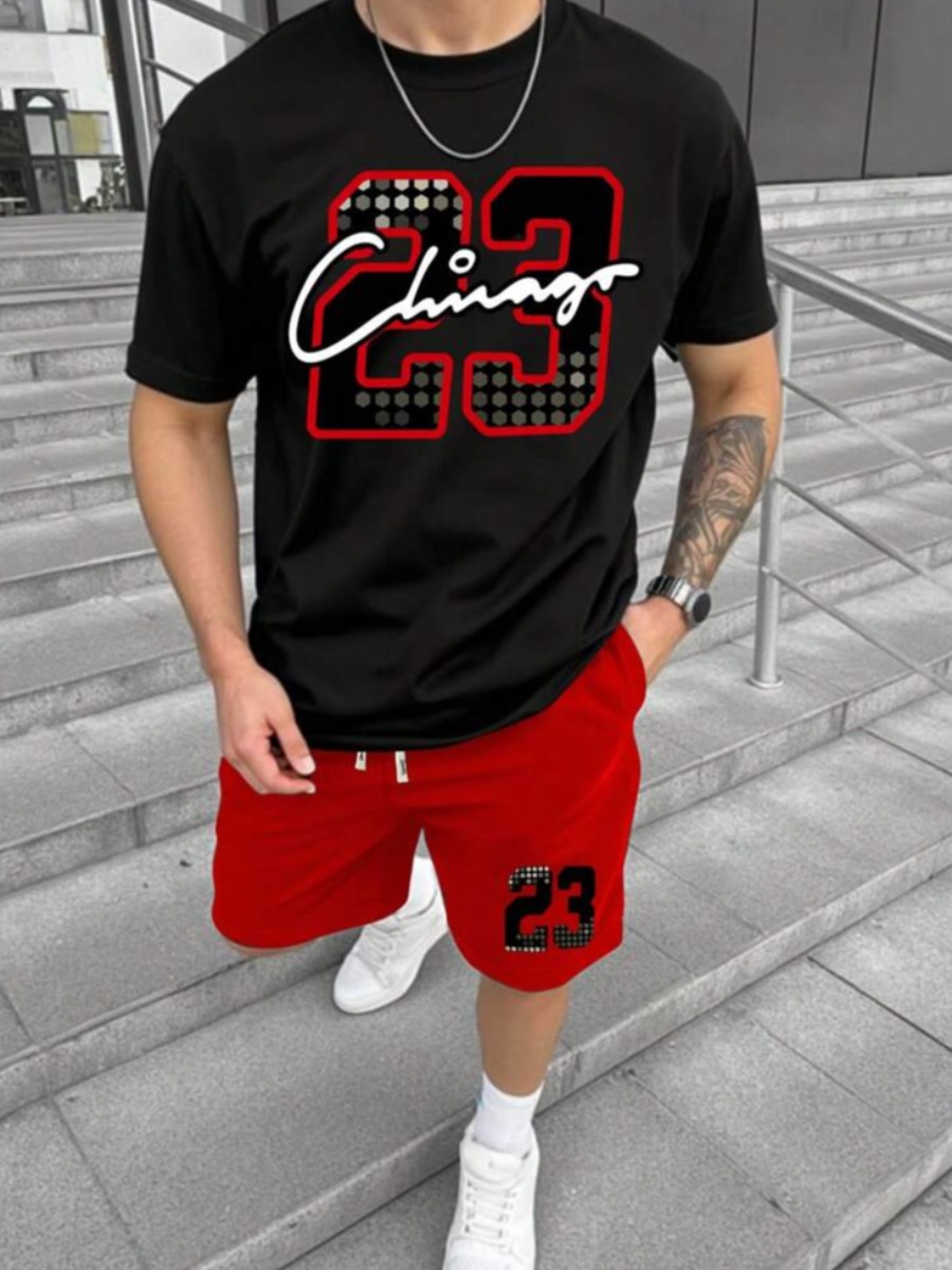 LW Men Pattern Letter Two-piece Shorts Set