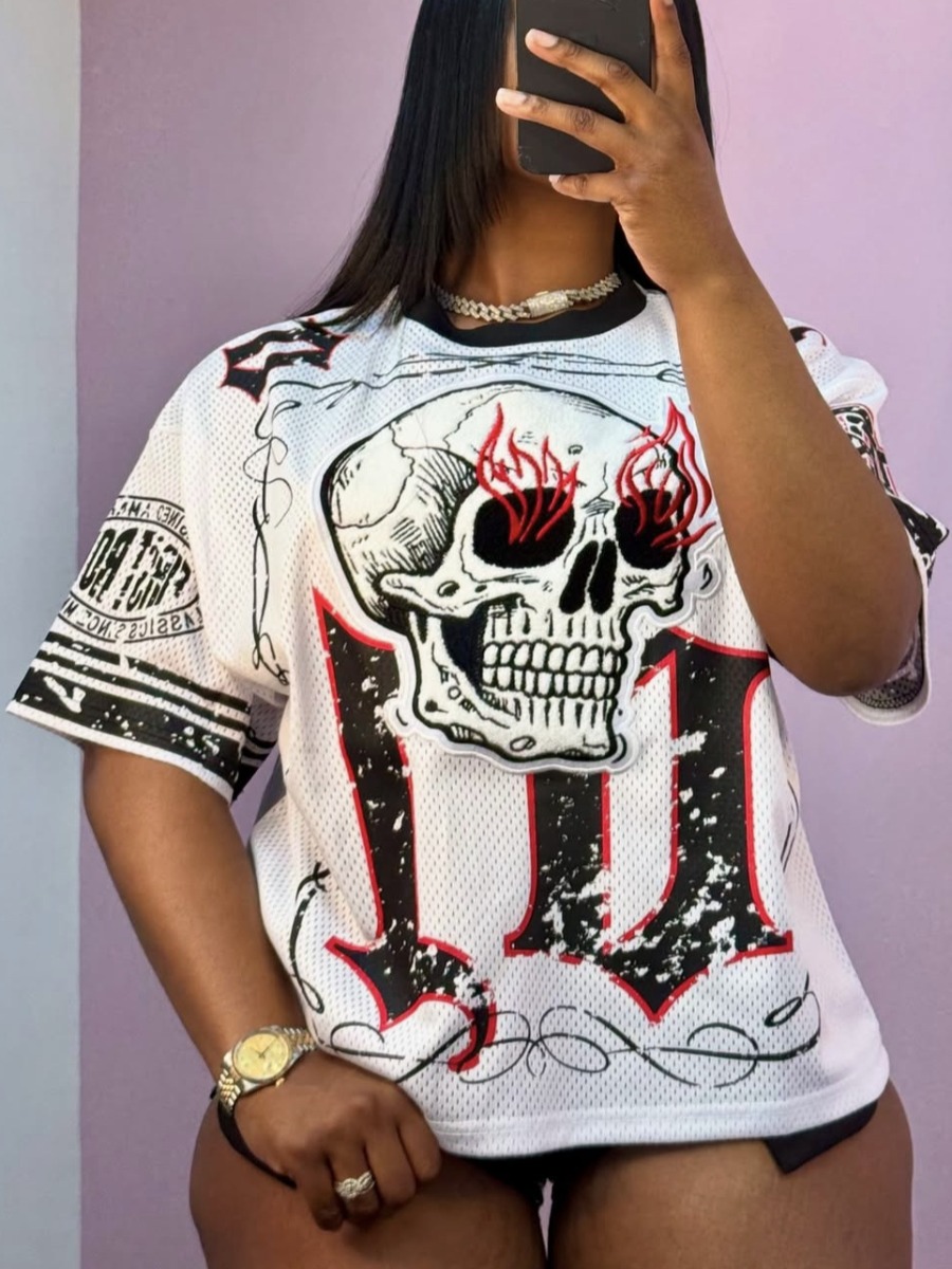 LW Pattern Skull Head Print T-shirt