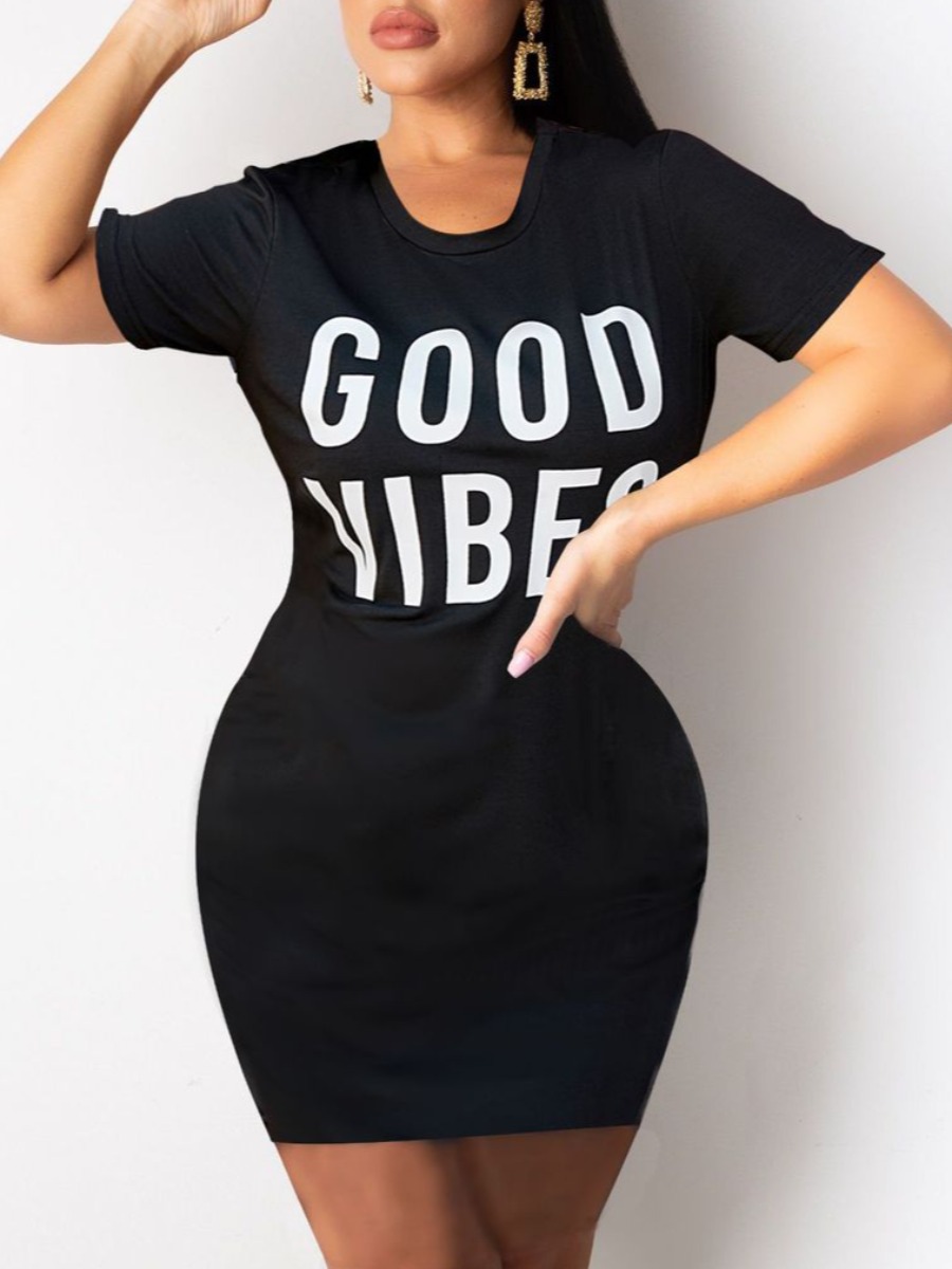 LW Pattern Letter Mini Dress