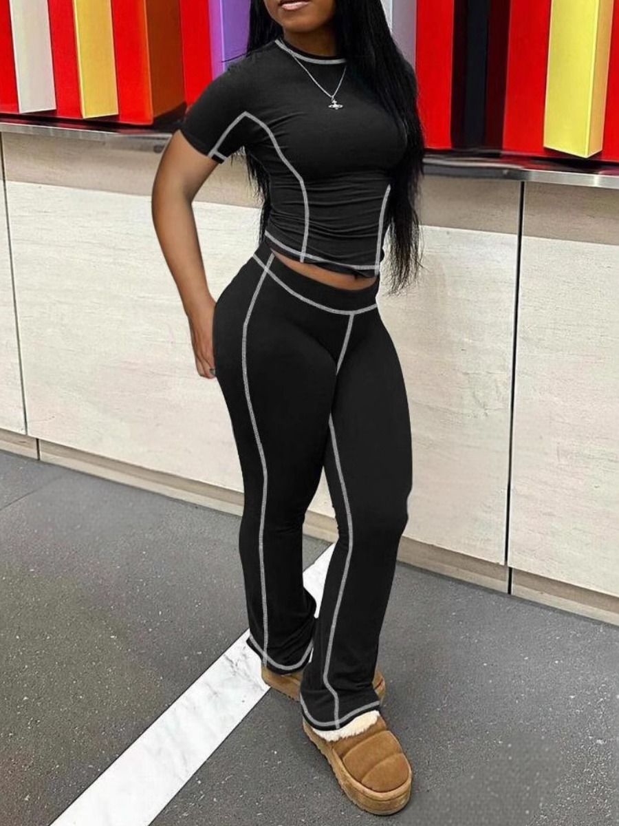 LW BASICS Casual Polyester Round Neck Solid Color 