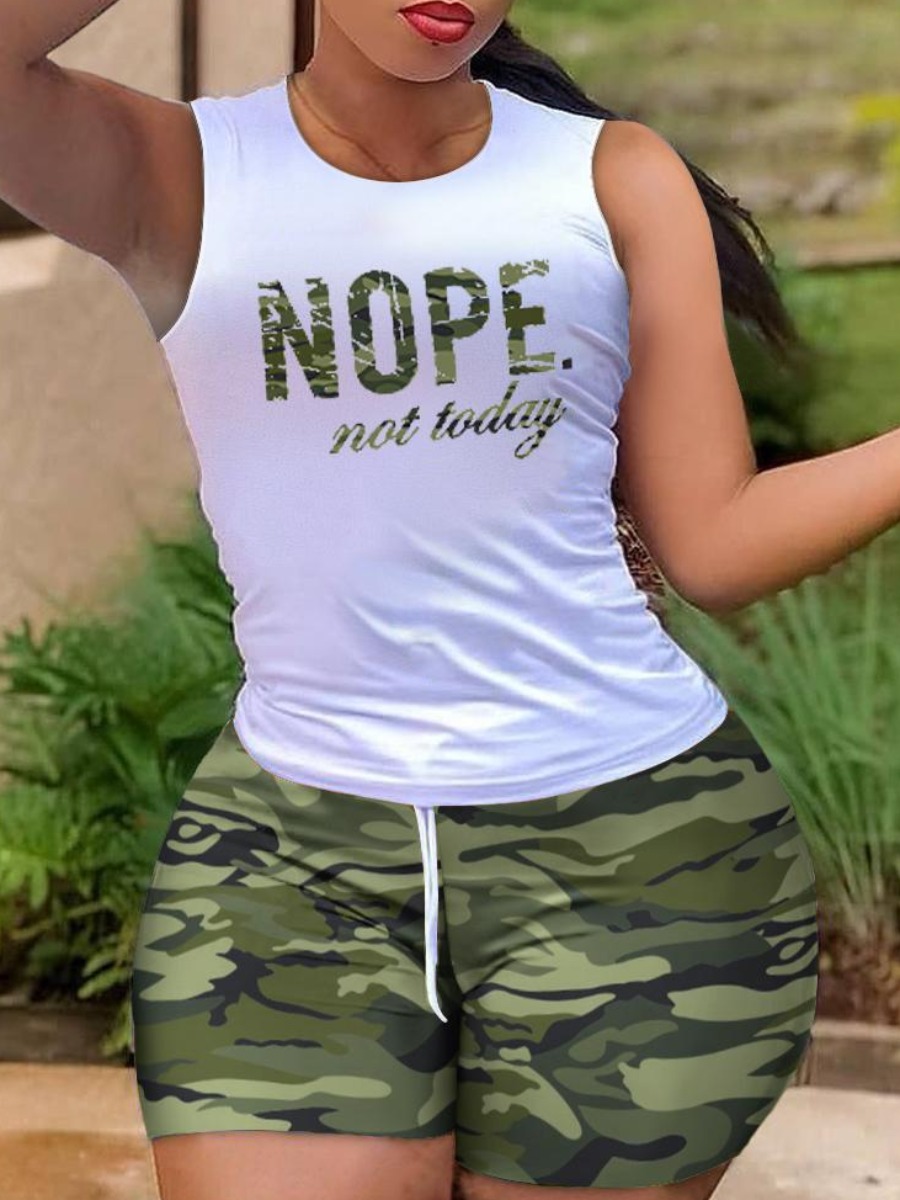 LW Casual Polyester Round Neck Pattern Camo Sleeve