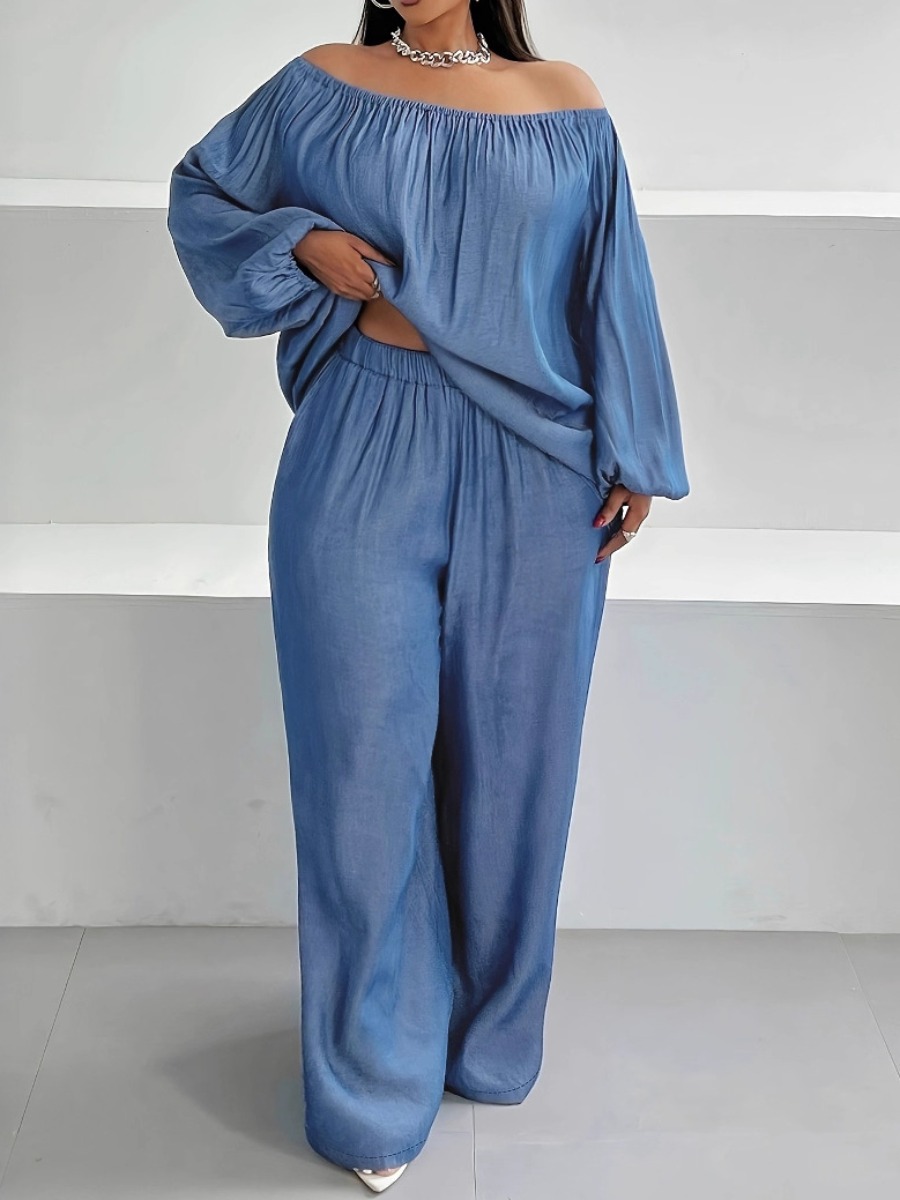 LW BASICS Plus Size Solid Color Two-piece Pants Se